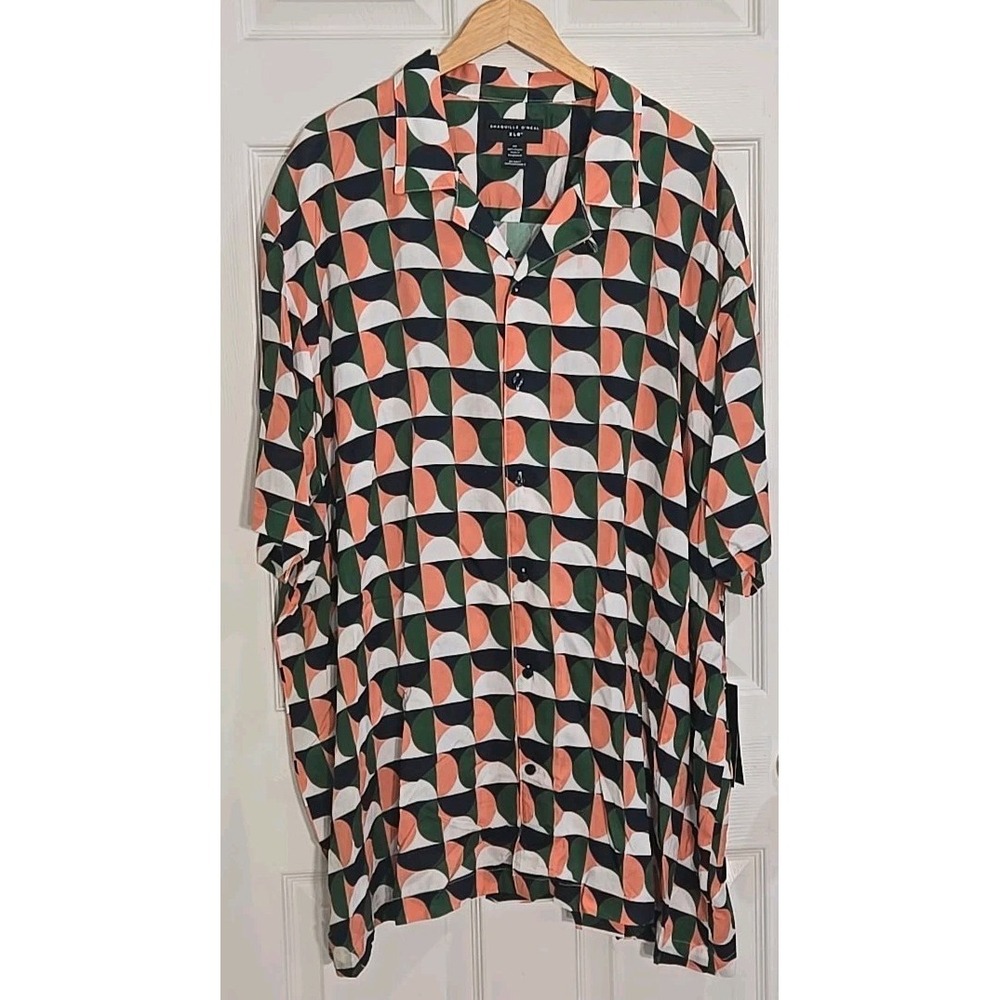 Shaquille O'Neal Shirt 4XL Geometric Orange Green White Button Down NEW